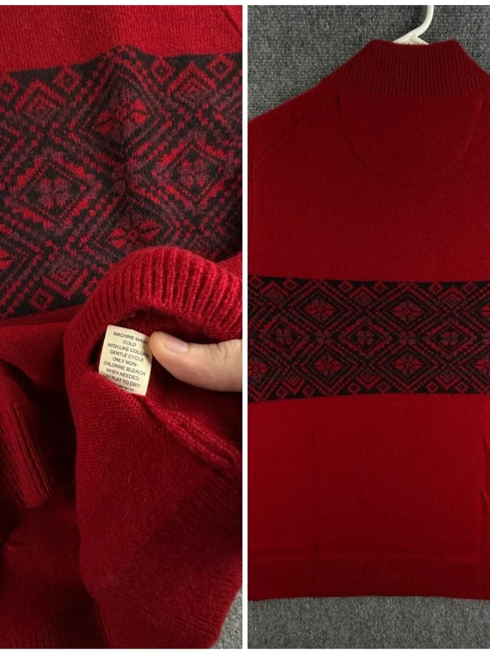 NWT Joseph Abboud Red Fair Isle Wool Blend 1/4 Zip Pullover Sweater 2XL - $80